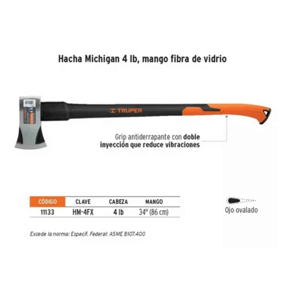 Hacha Michigan 1,8 Kg Con Mango Fibra Vidrio Truper