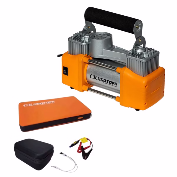 Combo Mini Compresor 12v + Cargador Arrancador Lusqtoff