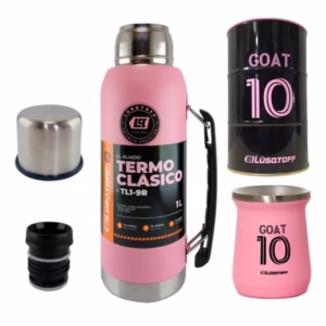 Kit Termo 1 Litro + Mate + Yerbero Rosa Lusqtoff