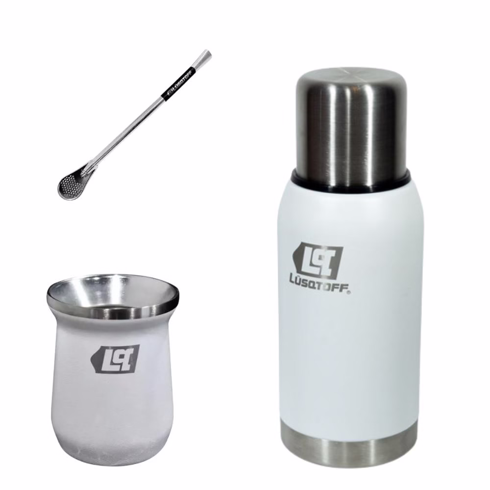 Combo Termo 750Ml + Mate + Bombilla Blanco Lusqtoff