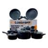 Set Batería Ollas 9 Piezas Aluminio Tapa Vidrio Lusqtoff