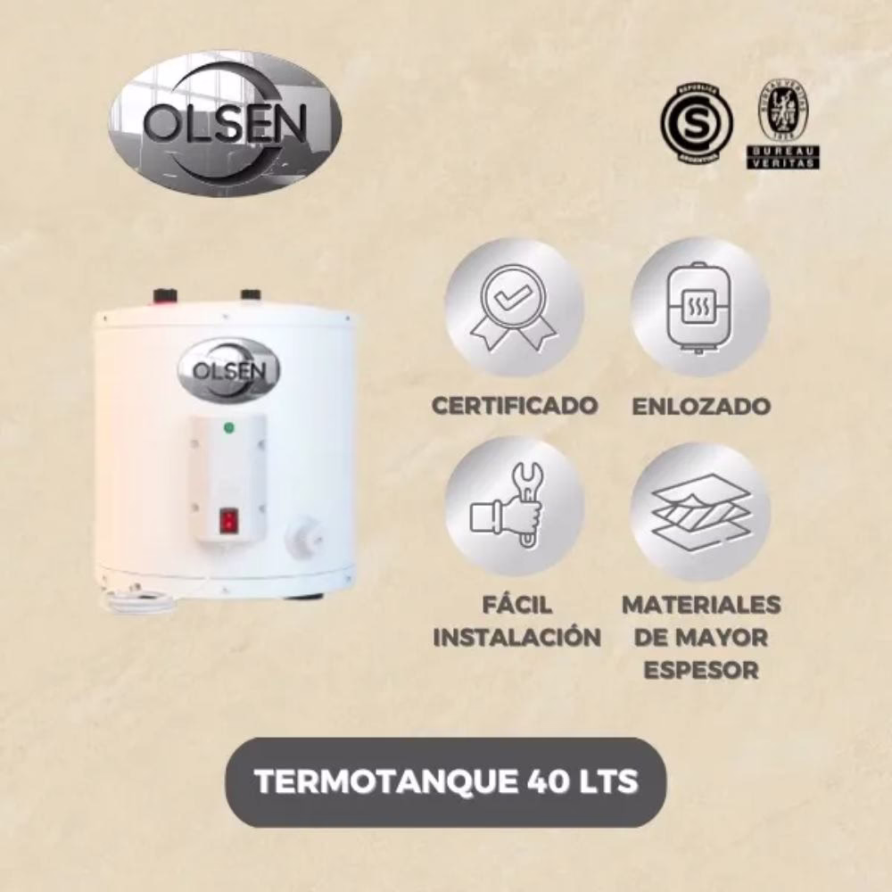 Termotanque Eléctrico 40 Litros 1500w Carga Superior Olsen