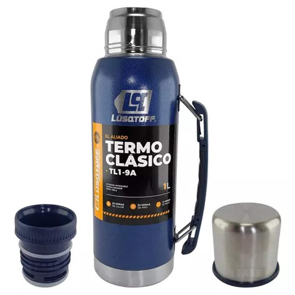 Termo de Acero Inoxidable Azul 1lts +Yerbera Lusqtoff