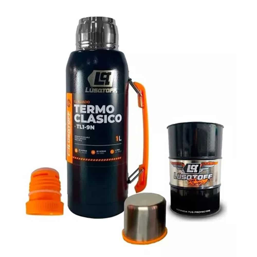 Termo de Acero Inoxidable Negro 1lts + Yerbera Lusqtoff