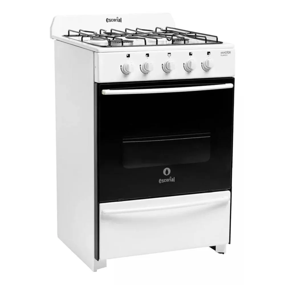 Cocina Escorial Master a gas 4 hornallas  Blanca puerta con visor